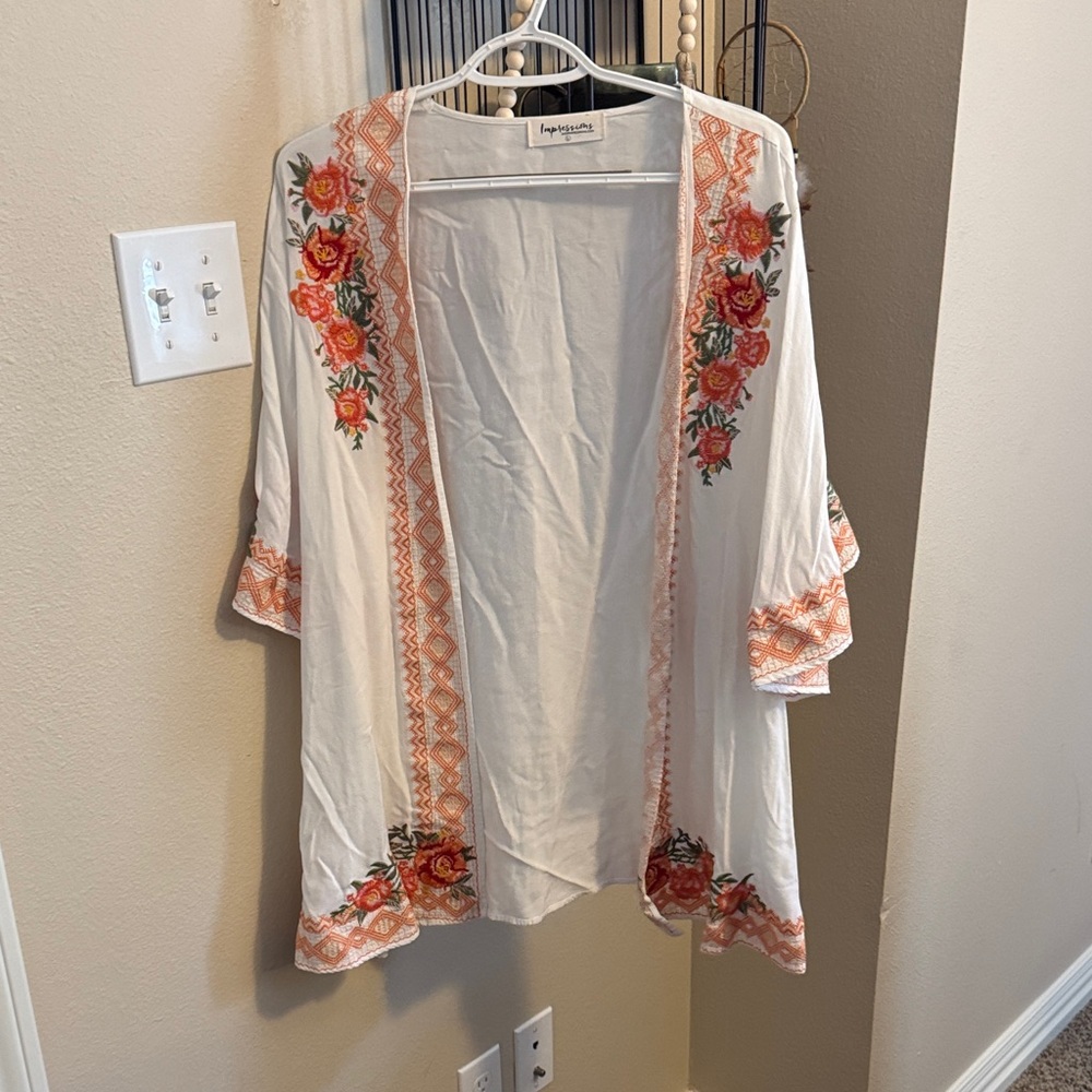 Impressions White and Orange Floral Tunic